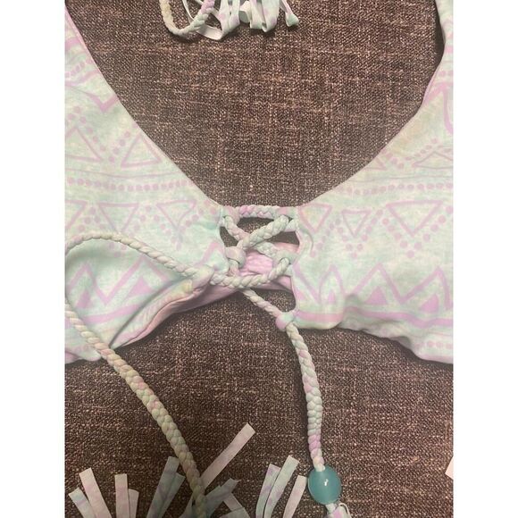 Victoria's Secret S reversible Bikini Top Halter Lace-Up Boho blue purple tassel - Picture 2 of 6